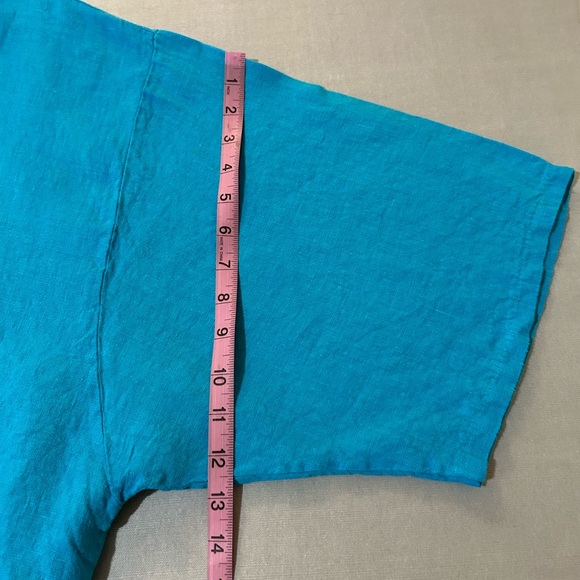 LaBass Tunic Top Women Size 2X Sky Blue Short Sleeves Buttons 100% Linen Italy - Picture 8 of 12